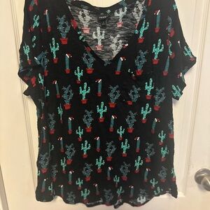 Torrid Black Graphic Christmas Cactus Tee